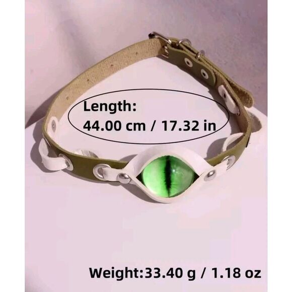 New Without Tags Green Dragon Eye Eyeball Choker Necklace Vegan Leather 17.25" - Picture 2 of 2